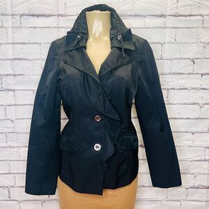 White House Black Market Womens Black Long Sleeves Raincoat Jacket Size Medium